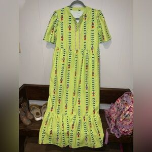 NWOT mod floral vine poplin ruffle maxi dress in lime green